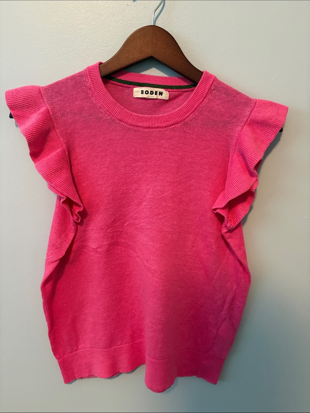 Boden Bright Pink Ruffle Sleeve Linen Tank